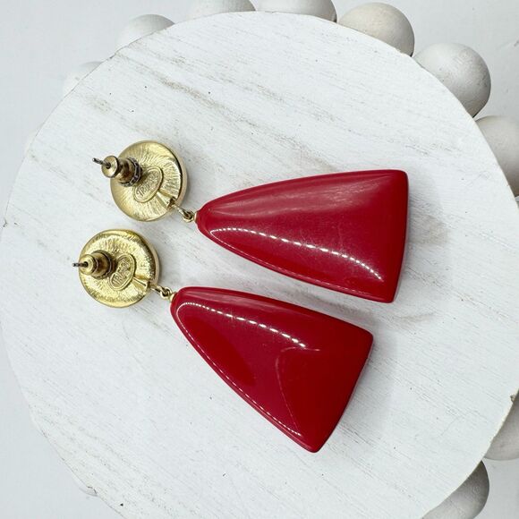 Trifari Vintage Red And White Lucite Dangle Earrings Gold Tone - Picture 6 of 7